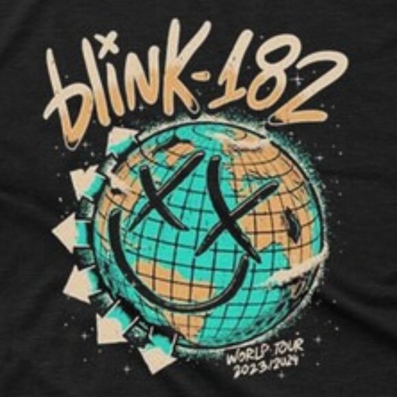 Blink 182 Smiley World Tour 2024 T-Shirt Punk Rock Band Graphic Concert Tee 140 - Picture 2 of 5